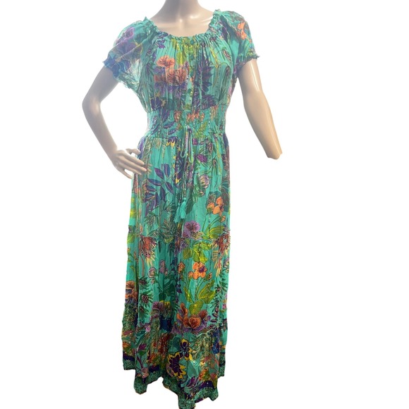Me 2 Magic Women's Floral Maxi Dress Green Purple Orange Size L - Picture 1 of 6
